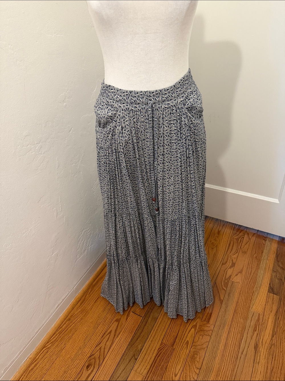 Free People Blue Patterned Tiered Maxi Skirt Boho